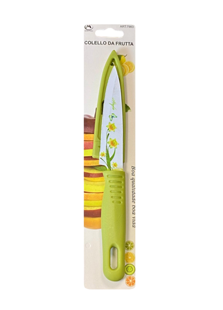 Metal Kitchen Fruit Knife with Cover 19.5cm Plastic Handle 7983