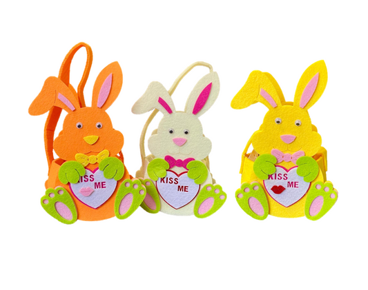 Small Felt Gift Bag Easter Valentine's Kiss Me Rabbit Design Assorted Colours 7988