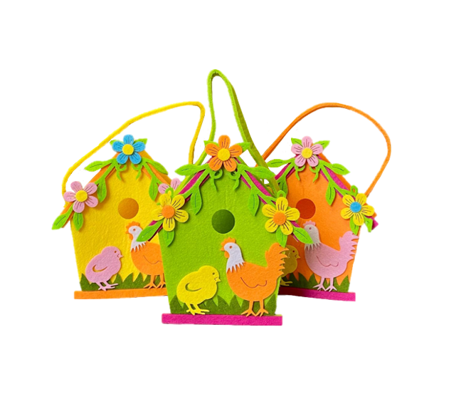 Small Felt Gift Bag Easter Birdhouse Design 14.5 x 10 x 7cm Assorted Colours 7989