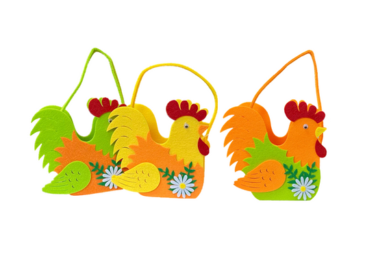 Small Felt Gift Bag Easter Chicken Design 14 x 14 x 7cm Assorted Colours 7990