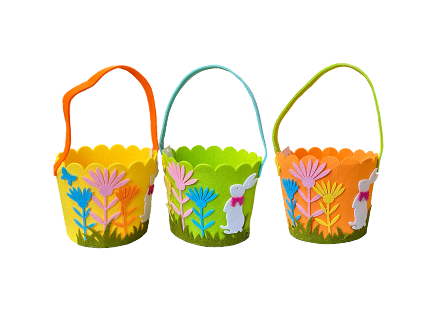 Small Felt Gift Bag Easter Basket Design 12 x 14cm Assorted Colours 7991