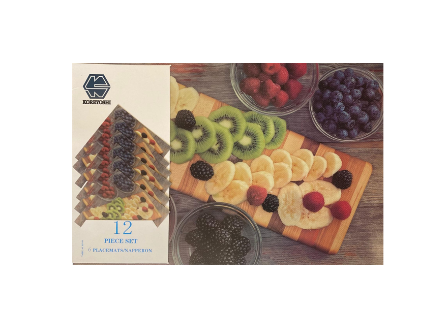 Plastic Dining Placemat and Coaster Food Fruit Print Set of 12 Assorted Designs 8014 (Parcel Rate)