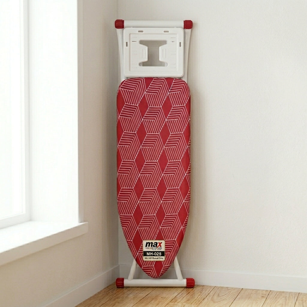 Max Housewares Ironing Board 38 x 120cm Adjustable Height Mesh Surface White Legs SKU MH-028
