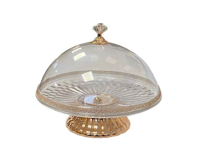 Rose Gold Plastic Cake Pastry Stand / Turntable with Cover 28.5 x 25cm 8163