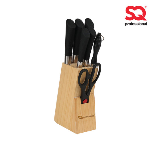 SQ Professional Stainless Steel Knife Set of 8 including Block and Scissors 8888 (Parcel Rate)