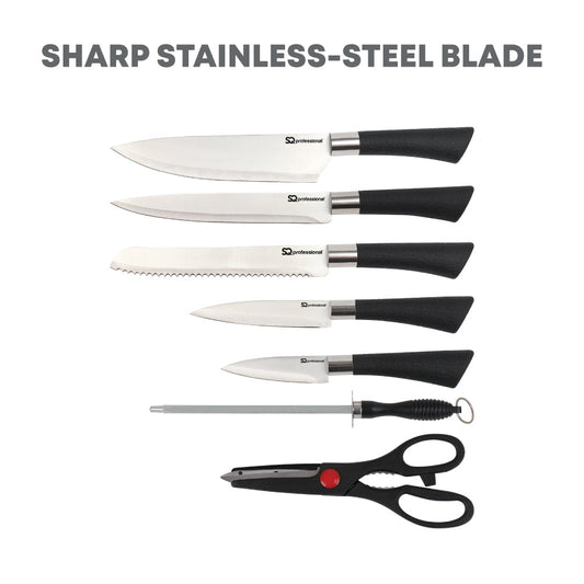 SQ Professional Stainless Steel Knife Set of 8 including Block and Scissors 8888 (Parcel Rate)