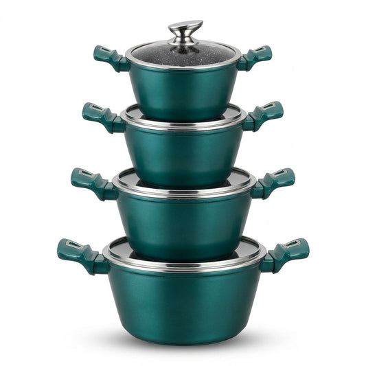 SIGMA 4-Piece Casserole Set with Glass Lids, Emerald Green, 18-20-24cm Aluminium, SKU DL9133