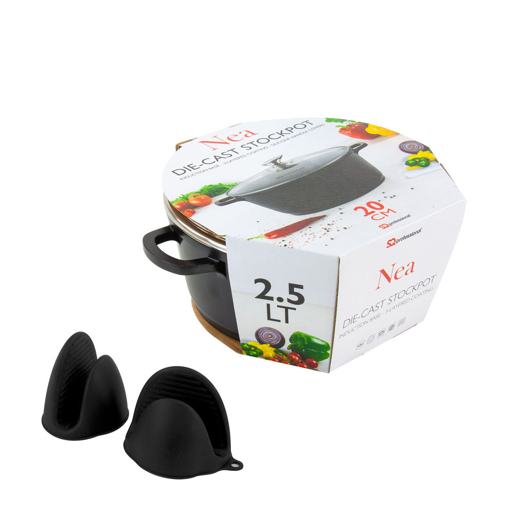 Nea Diecast Stockpot with Lid and Silicone Grips 20cm Nera 4219 / 9375 (Big Parcel Rate)