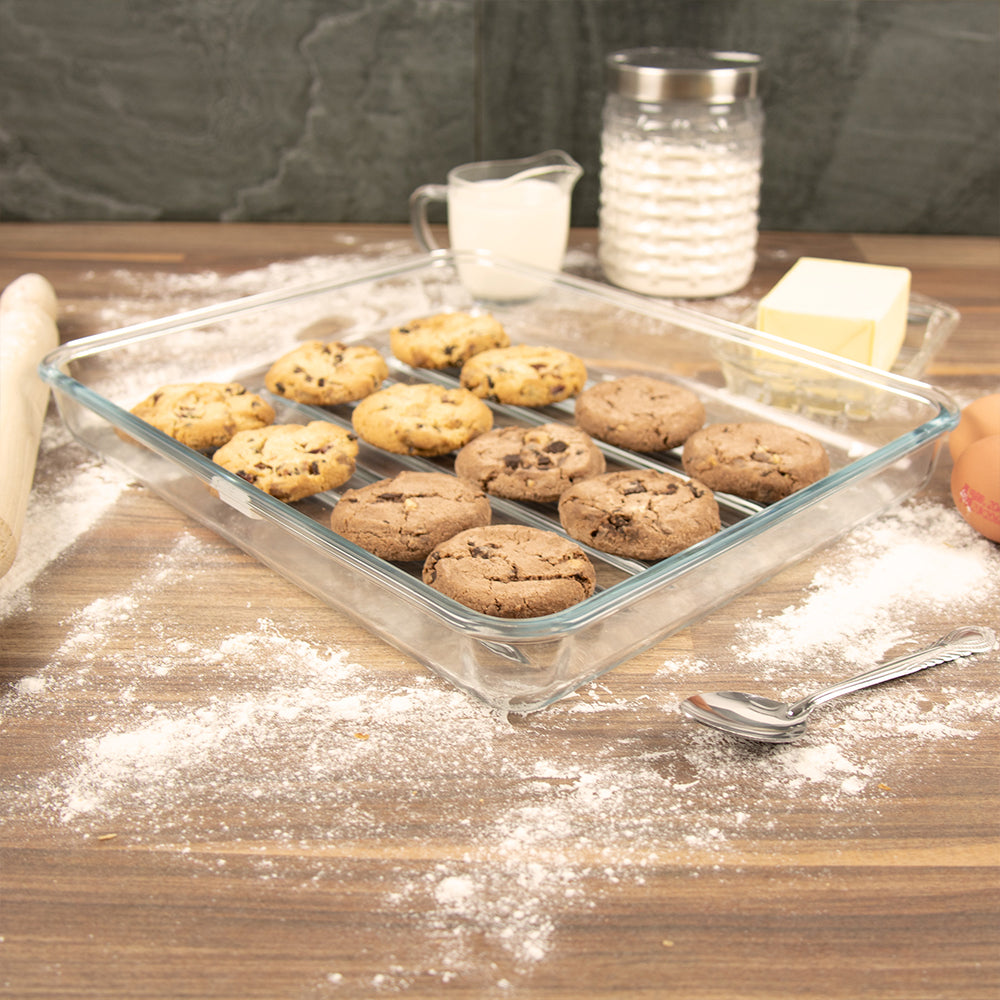 Durane Tempered Glass Ribbed Oven Roasting Tray 3L / 34.5 x 28.5 x 4.5cm 8969 (Parcel Plus Rate)