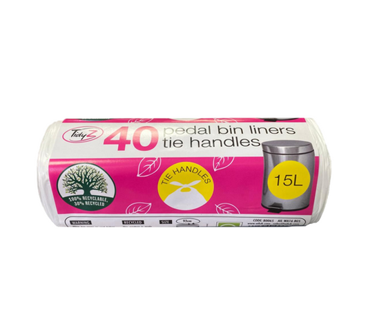 Pedal Bin Bag Liners with Tie Handles 15L 92 x 60 cm Roll of 40 B0065 (Parcel Rate)