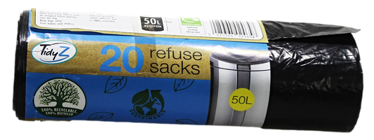 Refuse Sacks Bin Bags 50L 120 x 79cm Roll of 20 B0234 (Parcel Rate)