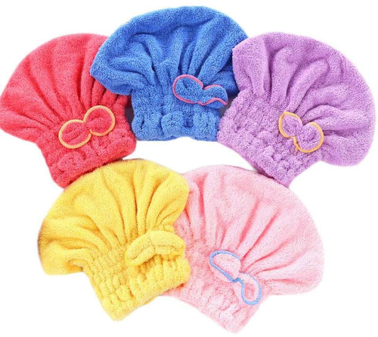 Microfibre Elastic Hair Wrap Bonnet with Bow Assorted Colours 6979