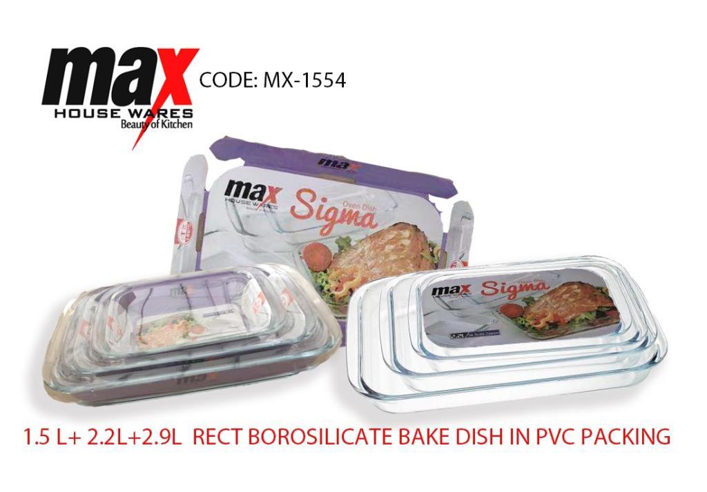 Set Of 3 Rectangle Baking Dishes 1.5L+2.2L+2.9L With Dotted Handles MX1554