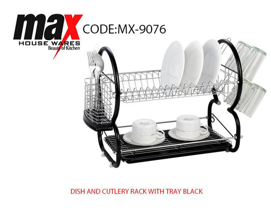 Dish Drainer Cutlery Rack with Drip Tray Black MX9076