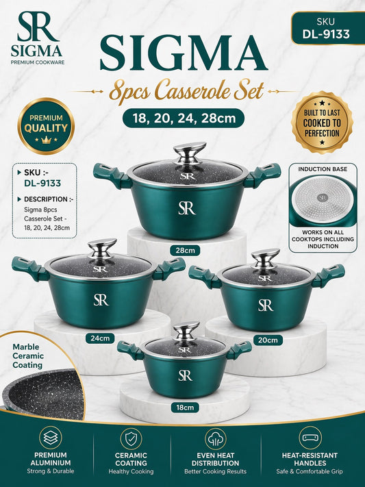 Sigma 4 Pcs + lids Casserole Set *2* Green  18-20-24 cm Sku DL9133