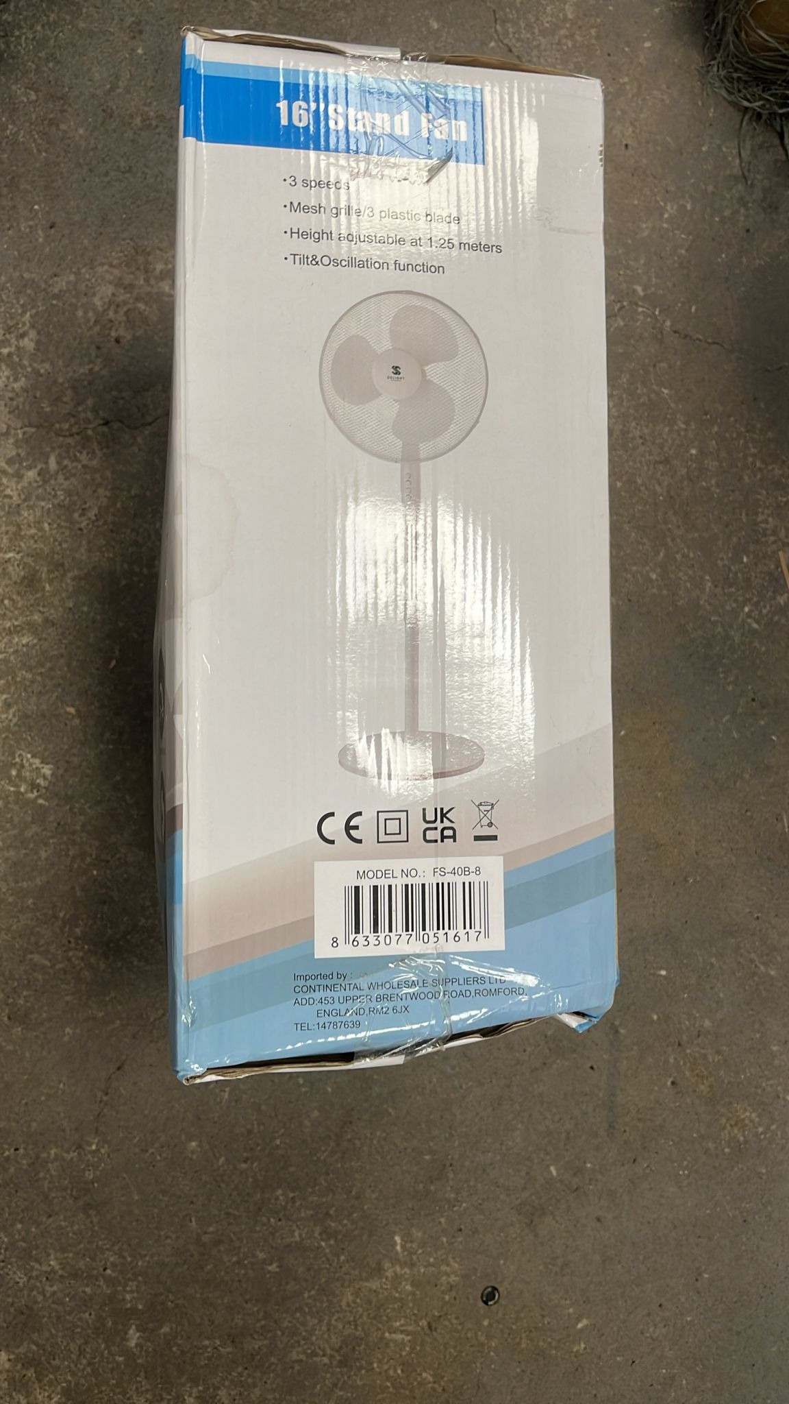 16" Stand Fan 3 speeds Mesh Grill/3 Plastic Blade Height Adjusttable at 1.25 Meters DL2015/F17,50