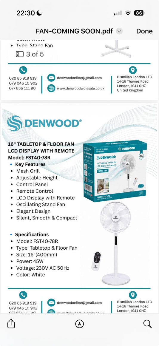 16" Tabletop & fllor Fan Lcd Display With Remote Black or White FST40-78R F45