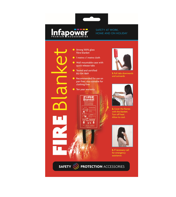 Infapower Emergency Fire Blanket Cloth 1 x 1m 100% Glass Fibre X102 (Parcel Rate)