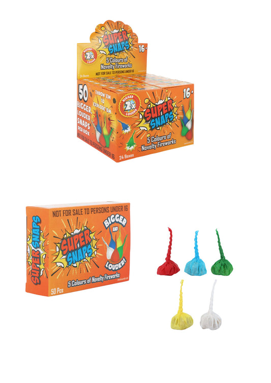 Retro Toys Outdoor 2x Louder Coloured Fun Super Snaps Bangs Box of 24 Packs Assorted Colours X39137 (Parcel Rate)