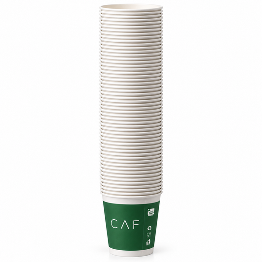 Space-Saving Stackable Paper Cups – Green & White, 50 Pack 8 oz SKU 343