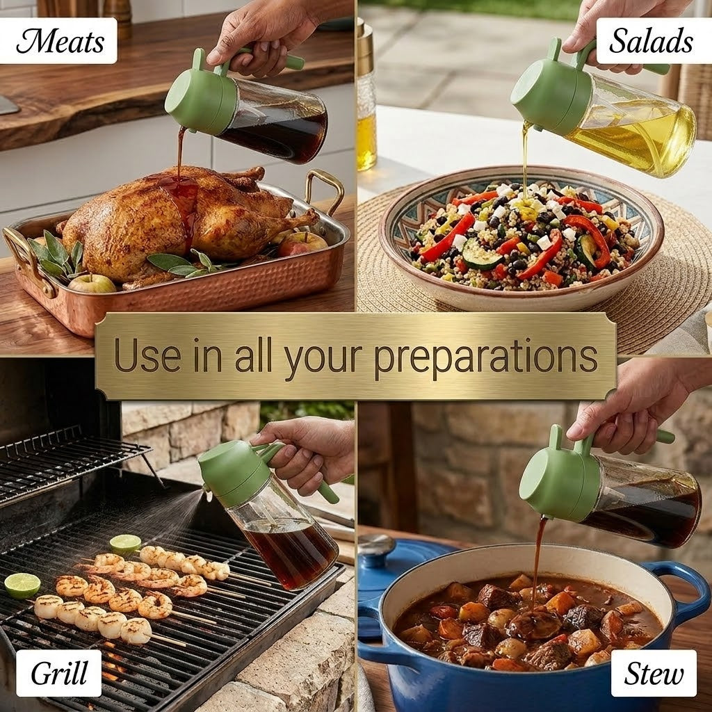 Leakproof Refillable 2-in-1 Oil Sprayer &amp; Pourable Bottle 18x10x8cm 249g – SKU 8144