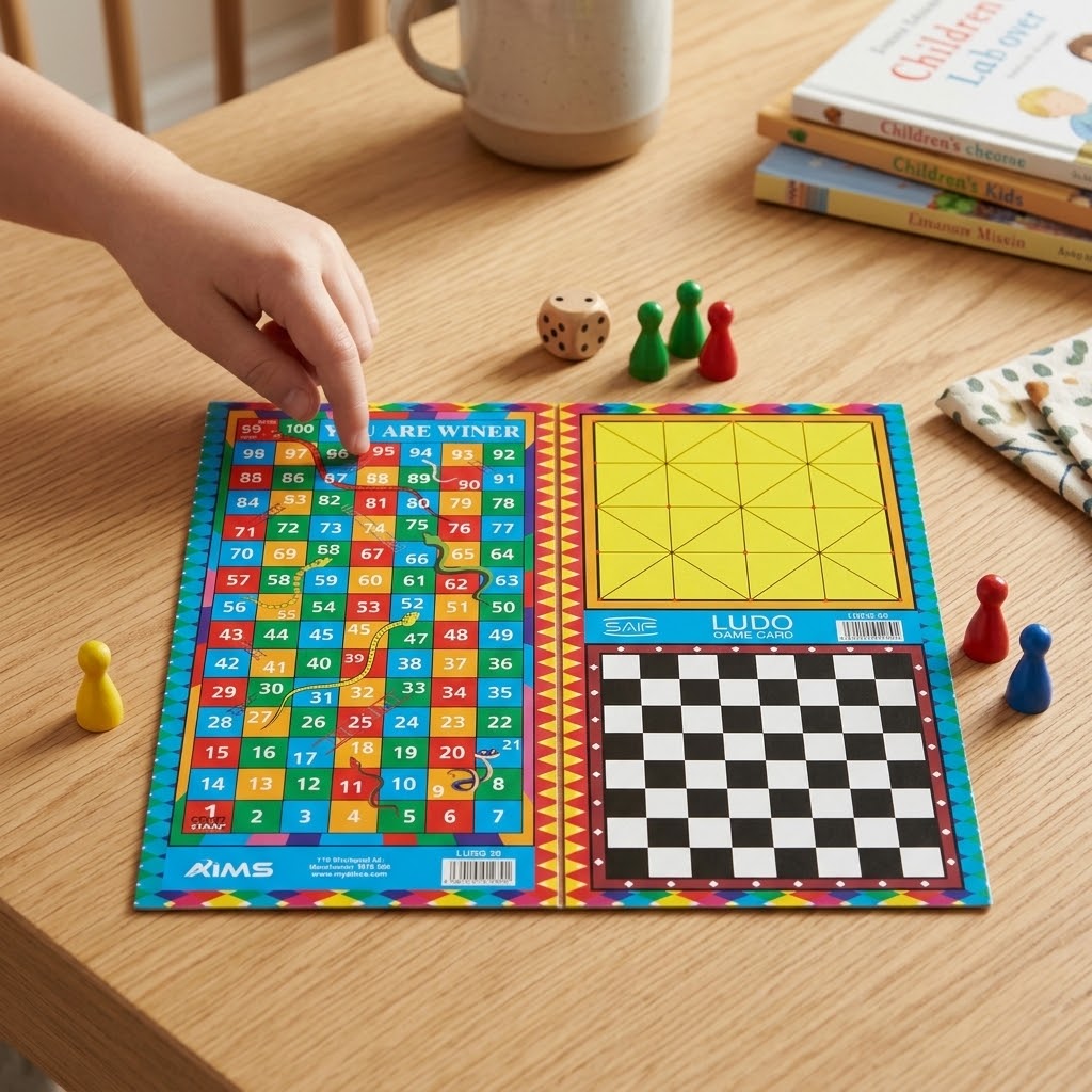 All-In-One Board Game Set – Ludo, Chess, Snakes &amp; Ladders, Alquerque – Double-Sided Design, 920g, SKU-LUDO24