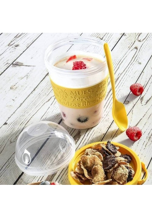 TTZ Plastic Take And Go Yoghurt Muesli Granola Cup with Dome Top 600ml Assorted Colours AP9199 (Parcel Rate)