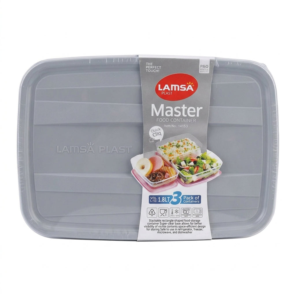 Plastic Food Container 99%Airtight 1.8L 3Pack 16x23x7.5cm(approx.) 360g(NW) SKU 14153