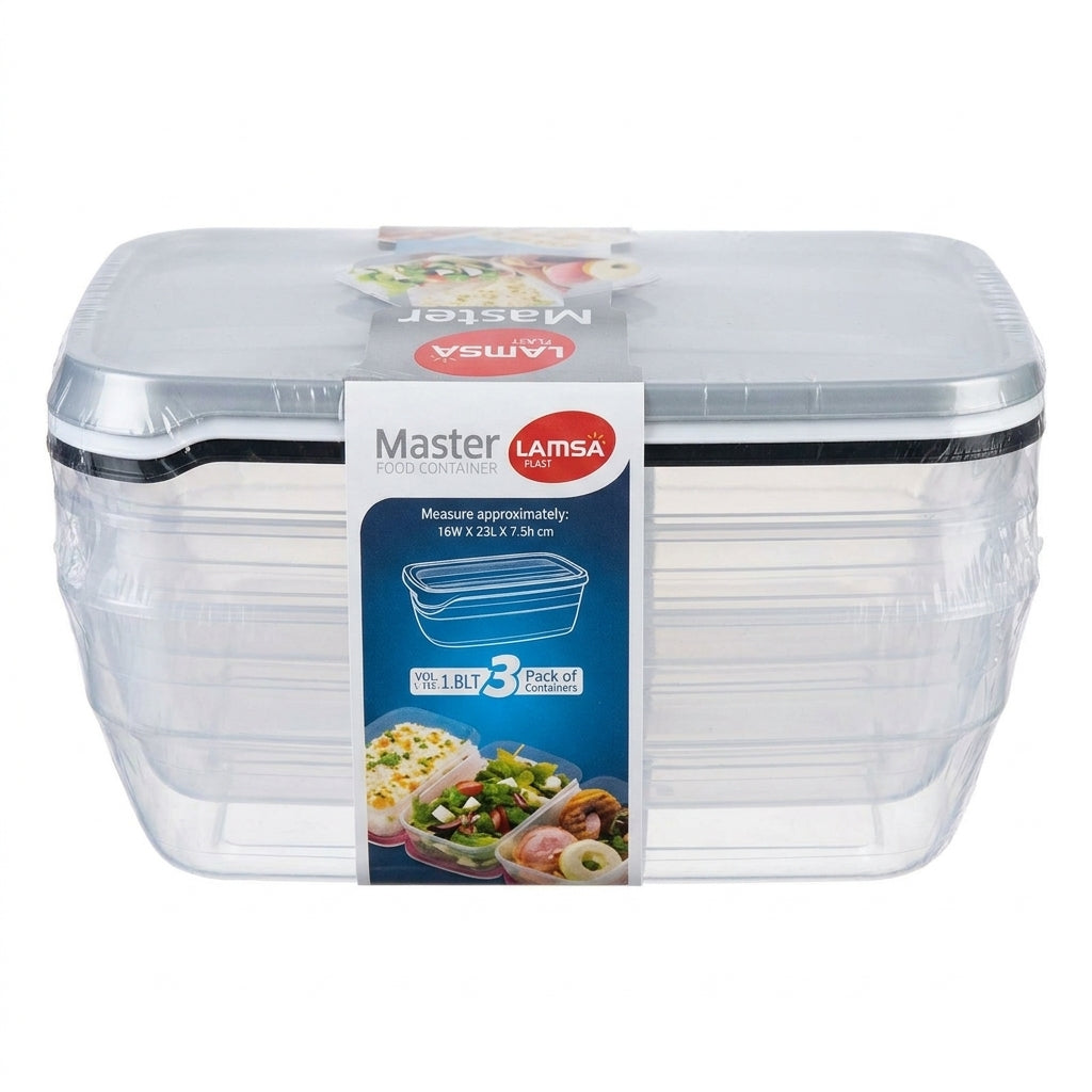 Plastic Food Container 99%Airtight 1.8L 3Pack 16x23x7.5cm(approx.) 360g(NW) SKU 14153