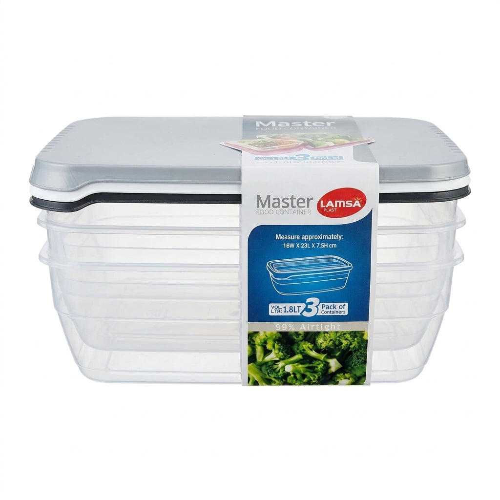 Plastic Food Container 99%Airtight 1.8L 3Pack 16x23x7.5cm(approx.) 360g(NW) SKU 14153