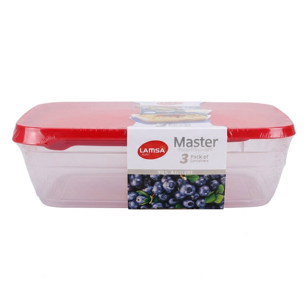 Plastic Mixed Food Container 99%Airtight 1.2L 14x20x6.5cm | 1.8L 16x23x7.5cm | 3.0L 19x27x8cm (approx.) 375g(NW) SKU 14150