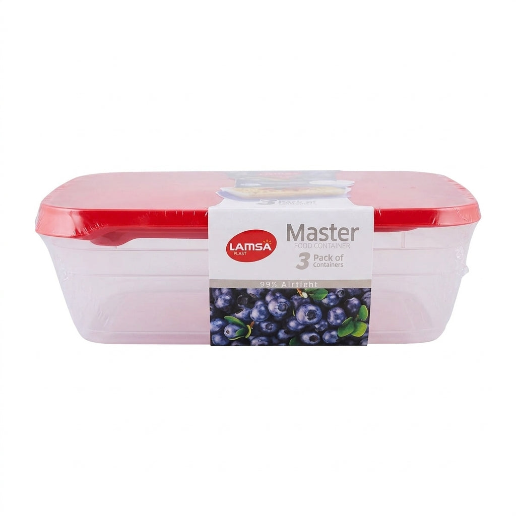 Plastic Mixed Food Container 99%Airtight 1.2L 14x20x6.5cm | 1.8L 16x23x7.5cm | 3.0L 19x27x8cm (approx.) 375g(NW) SKU 14150