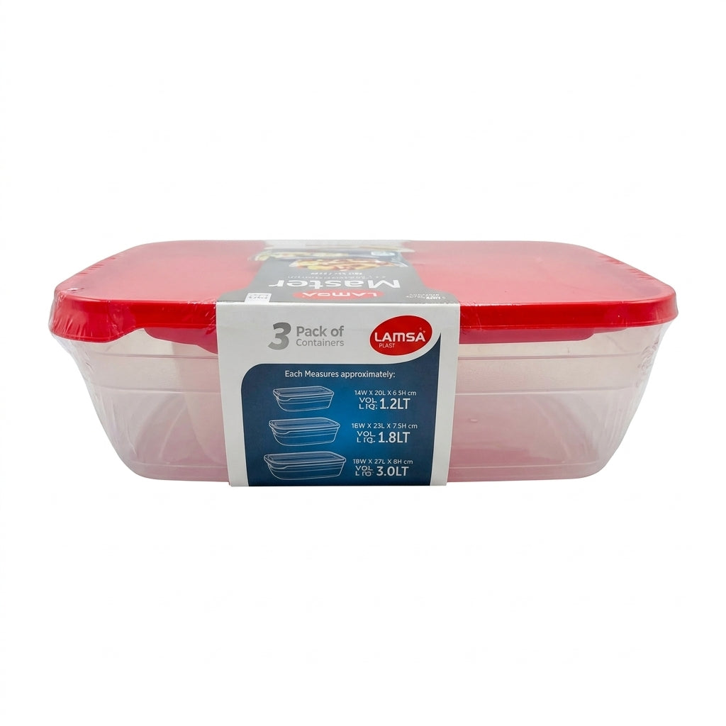 Plastic Mixed Food Container 99%Airtight 1.2L 14x20x6.5cm | 1.8L 16x23x7.5cm | 3.0L 19x27x8cm (approx.) 375g(NW) SKU 14150
