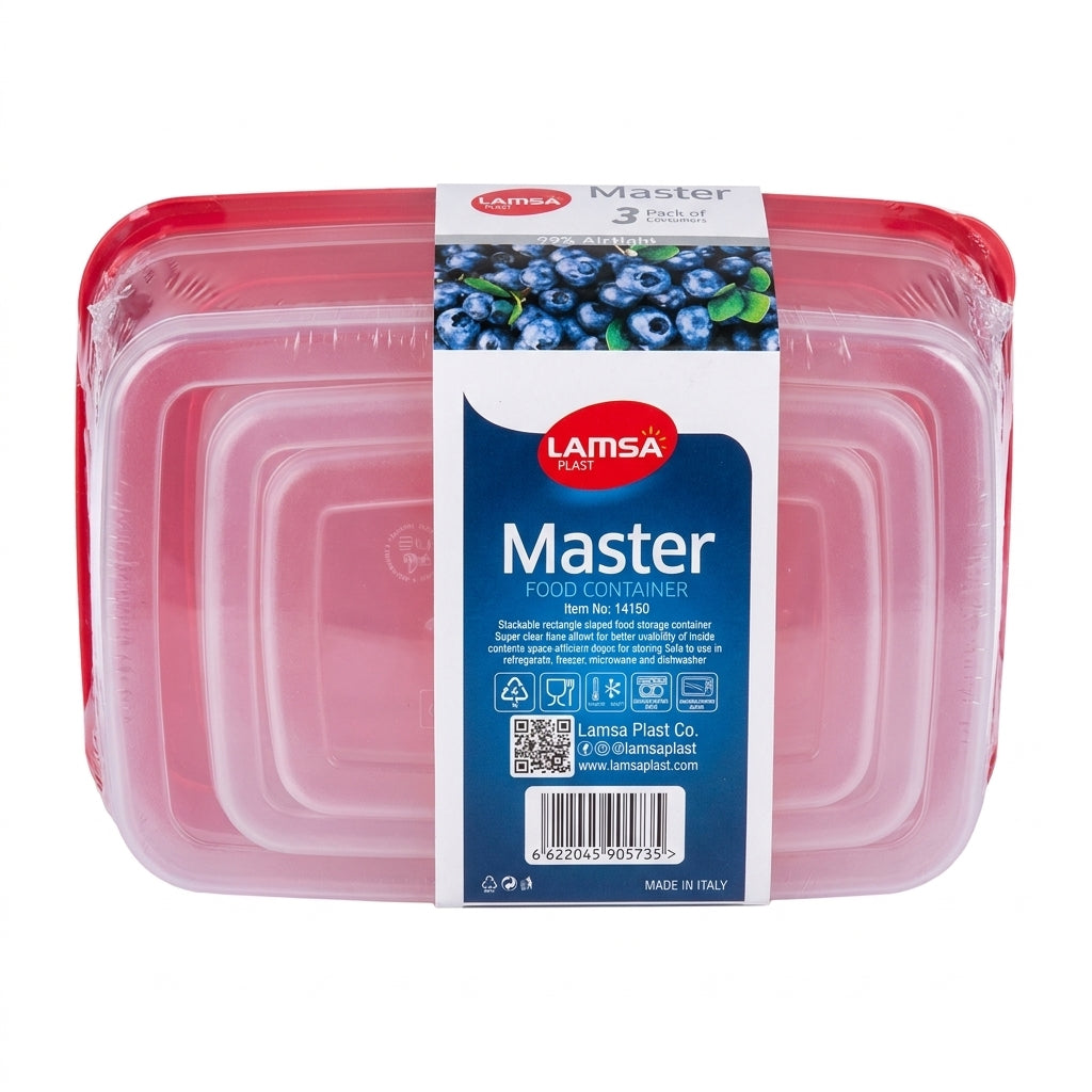 Plastic Mixed Food Container 99%Airtight 1.2L 14x20x6.5cm | 1.8L 16x23x7.5cm | 3.0L 19x27x8cm (approx.) 375g(NW) SKU 14150