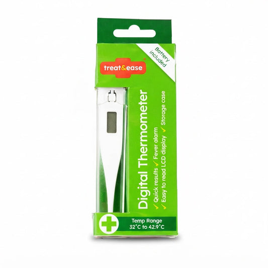 Treat & Ease Digital Thermometer for Temperature Measurement and Fever Monitoring LCD Display Fever Alarm Storage Case 32°C to 42.9°C 45g SKU MW-5056683918786-PP