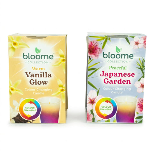Bloome Colour Changing Glass Candle for Ambient Home Lighting Assorted Fragrances 360g SKU MW-5055566985266-PP