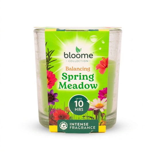 Bloome Glass Jar Candle for Creating a Calming Atmosphere Balancing Spring Meadow Scent 95g Up to 10 Hours Burn Time Green SKU MW-5056683934892-PP