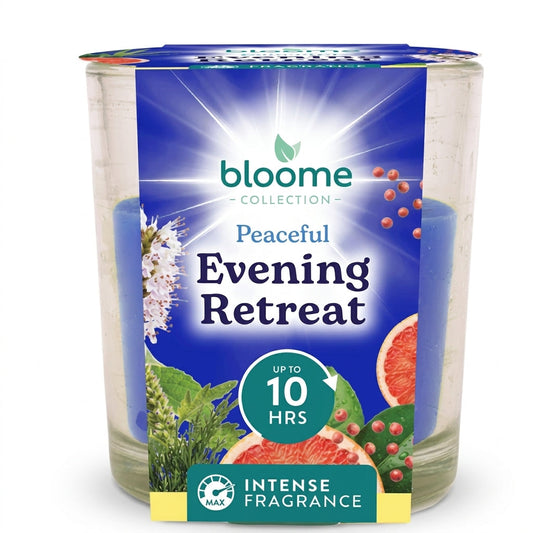 Bloome Collection Glass Jar Candle for Relaxing Home Fragrance Peaceful Evening Retreat 95g 10 Hours Blue SKU MW-5056683934885-PP