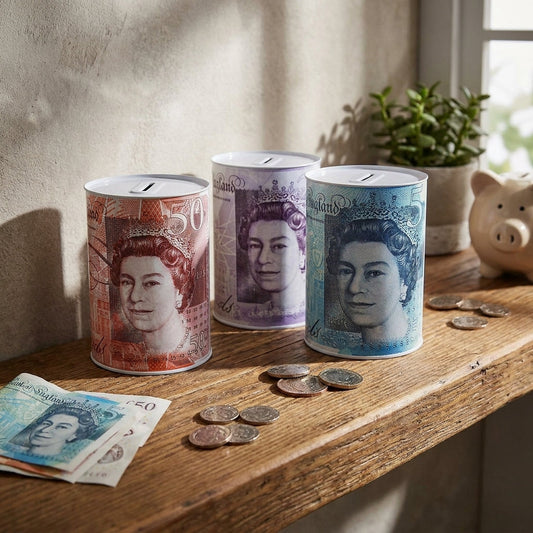 Small Sterling Designs Sealed Money Tins Savings Box Piggy Bank 11cm x 14.50cm 2002