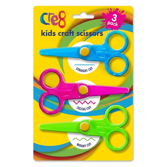 Cre8 Kids Craft Scissors 3 Pack Assorted Cutting Edges 21x14x1cm 63g SKU P2380