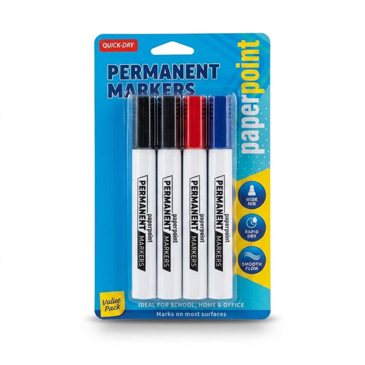 Permanent Markers 4 Mixed Colours, Fine Tip, Quick-Drying, Water-Resistant Ink, SKU STM4