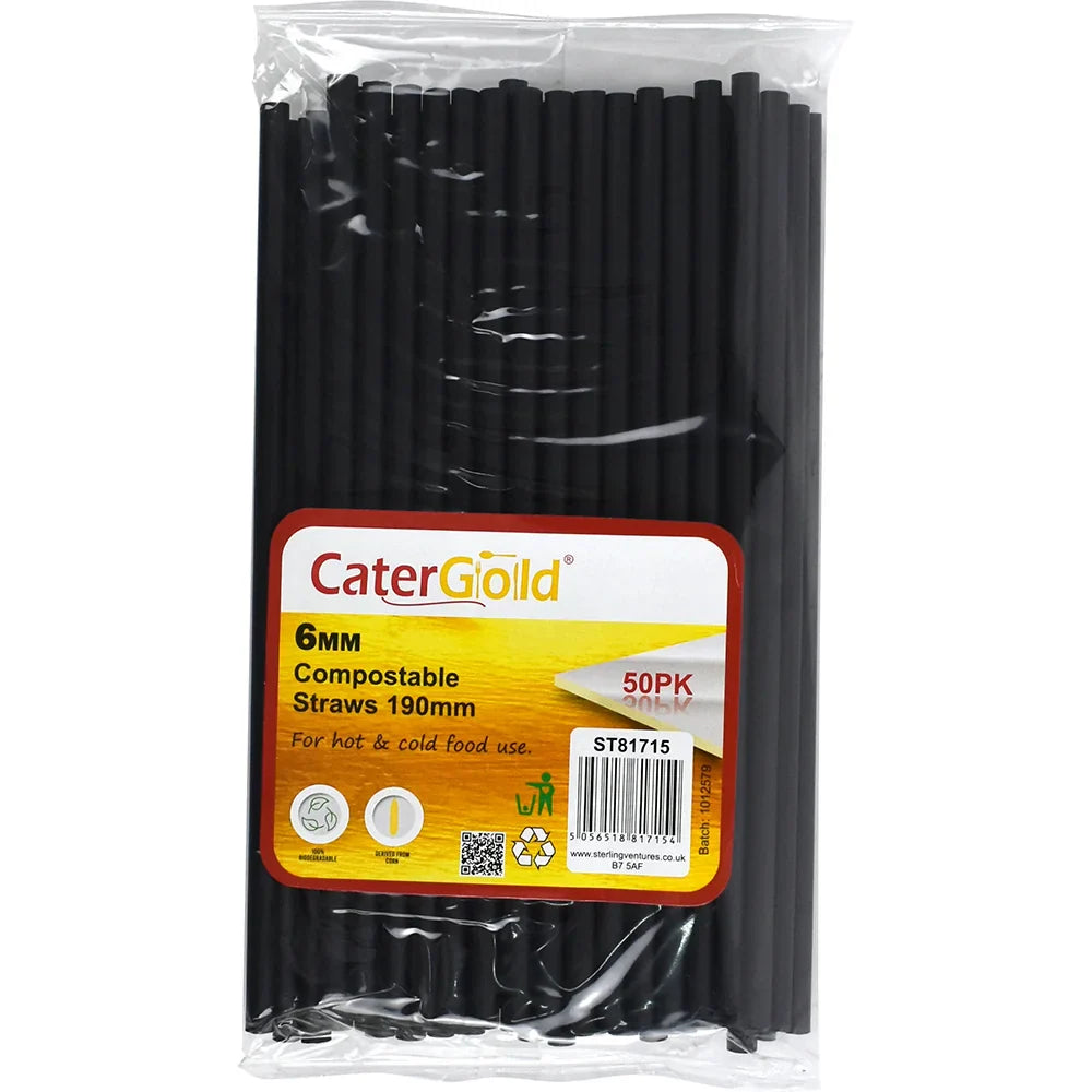 Compostable Plastic Straw 6 x 190mm Pack of 50 Assorted Colours ST81715 (Parcel Rate)