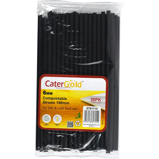 Compostable Plastic Straw 6 x 190mm Pack of 50 Assorted Colours ST81715 (Parcel Rate)