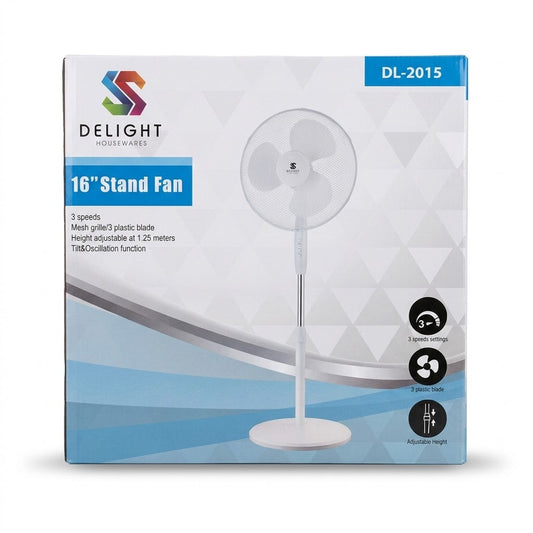 16" Stand Fan with 3-Speed Settings, Mesh Grill &amp; Adjustable Height up to 1.25m – SKU DL2015/F16.50