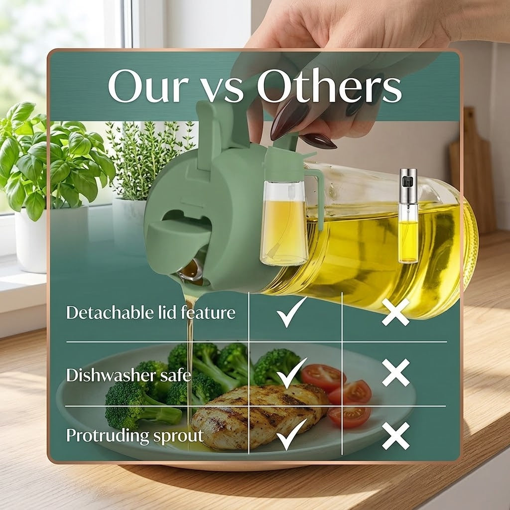 Leakproof Refillable 2-in-1 Oil Sprayer &amp; Pourable Bottle 18x10x8cm 249g – SKU 8144