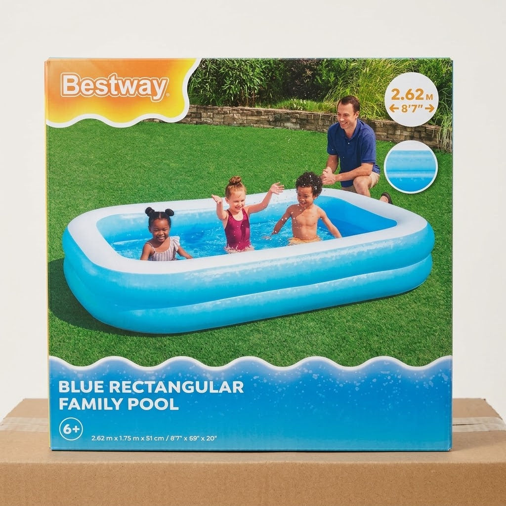 Blue Rectangular Family Pool 262x175x51cm 778L – Bestway SKU 54006