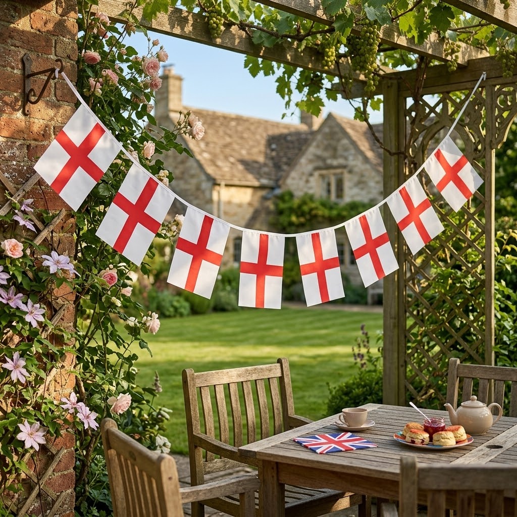 St George Flag Bunting 4m Long with 11 PVC Flags – Patriotic Decoration