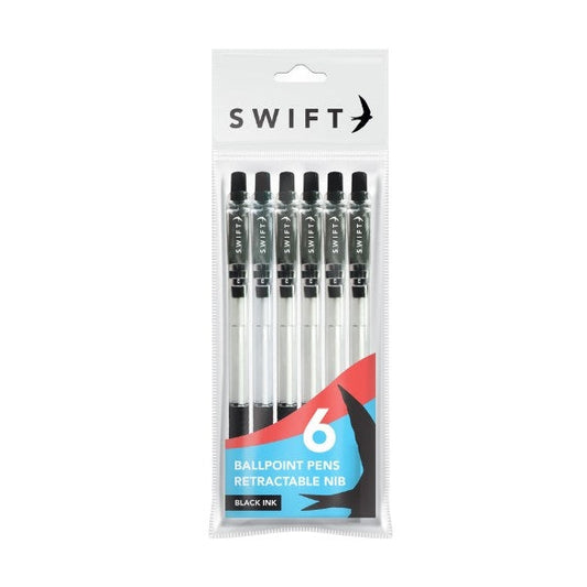 Retractable Ballpoint Pens 6pk Black P3050
