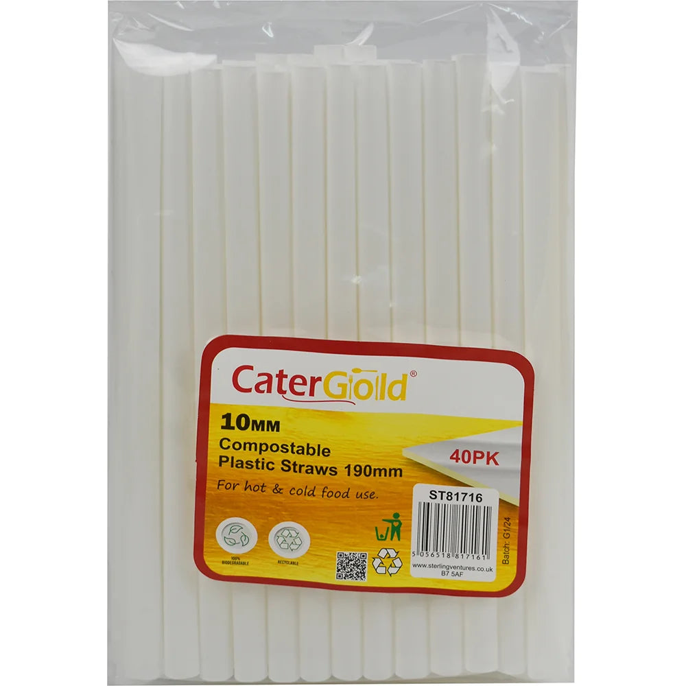 Compostable Plastic Straw 6 x 190mm Pack of 50 Assorted Colours ST81715 (Parcel Rate)