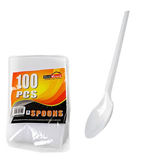 100 Pack Plastic Disposable Party Spoons AP1010 (Parcel Rate)
